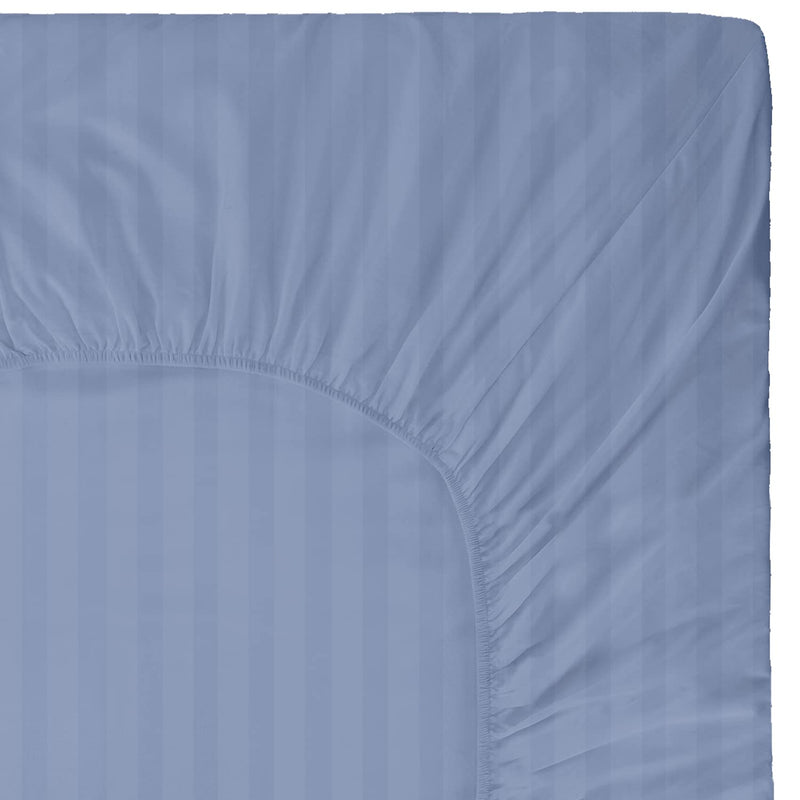 400 Thread Count 100% Natural Cotton 1 Fitted Sheet Only Damask Stripe Sky Blu