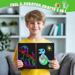 Dinosaur Foil Art & Scratch Art Book, 2-in-1 Mess-Free Craft Kit for Kids