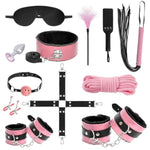 12 Pcs Sex Bondage Bdsm Restraints Kits Fetish Handcuffs Ankle Cuff Collar Blindfold Whip Rope Nipple Clamps Paddle Anal Toys Ball Gag Adult Games Foreplay Sexy Toys For Couples (Pink & Black)