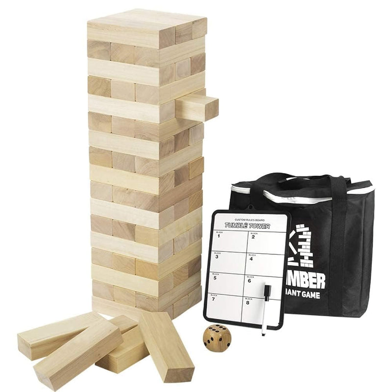 Giant Tumble Tower With Dice & Game Board, 56 Pcs Large Size Wooden Stacking G