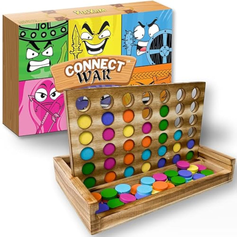 Connect War - 4 In A Row Table Top Game For 2-6 Players, Handcrafted Wooden Games For Family And Group Play, Four In A Row Wood Game