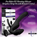 Pro Rider 9X Vibrating Silicone Strapless Strap On With Remote Control, Waterproof Double Ended Big Dildo Massager Toy For Pegging, For Women, Personal Use Or Adult Couples, Black