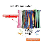 600 Pcs Pipe Cleaners Craft Set, 20 Colors with Googly Eyes