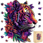 Wooden Puzzles For Adults 500 Pieces, Tiger Flower Jigsaw Puzzles, Home Decor, Fsc Certified Royal Unique Shape Animal Adult Puzzles, Best Gift For Family Game 13.8X17.4 In