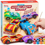 4 Piece DIY Wooden Race Car Kit for Kids - Build and Paint Your Own Wood Craft Toy