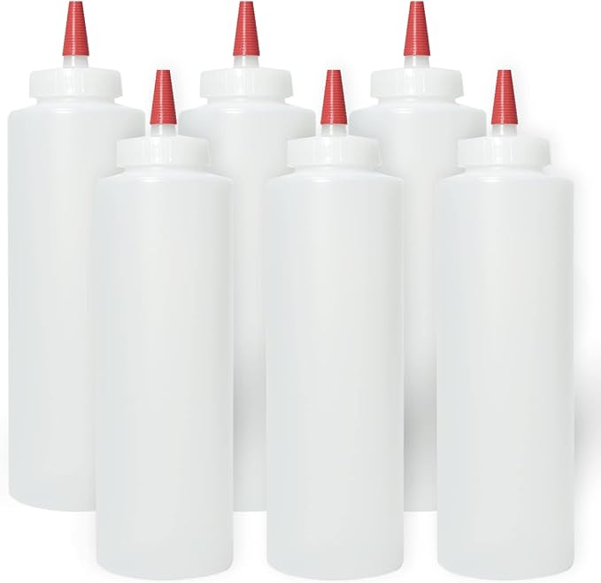 Plastic Squeeze Condiment Bottles with Red Tip Cap 16-ounce Set of 6 Wide Mouth