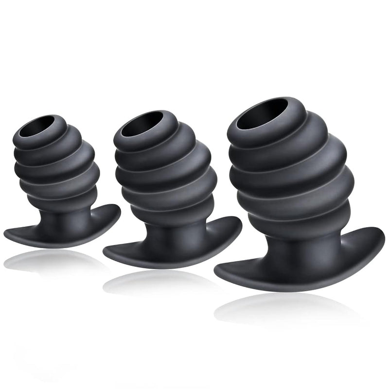 3Pcs Silicone Butt Plugs Training Set Hive Ass Tunnel Anal Plug Sex Toy Thread Hollow Anal Trainer Anal Dilator Set For Women Men Prostate Massager Tunnel Plug Sex Gifts Three Sizes Anal Sex Trainer