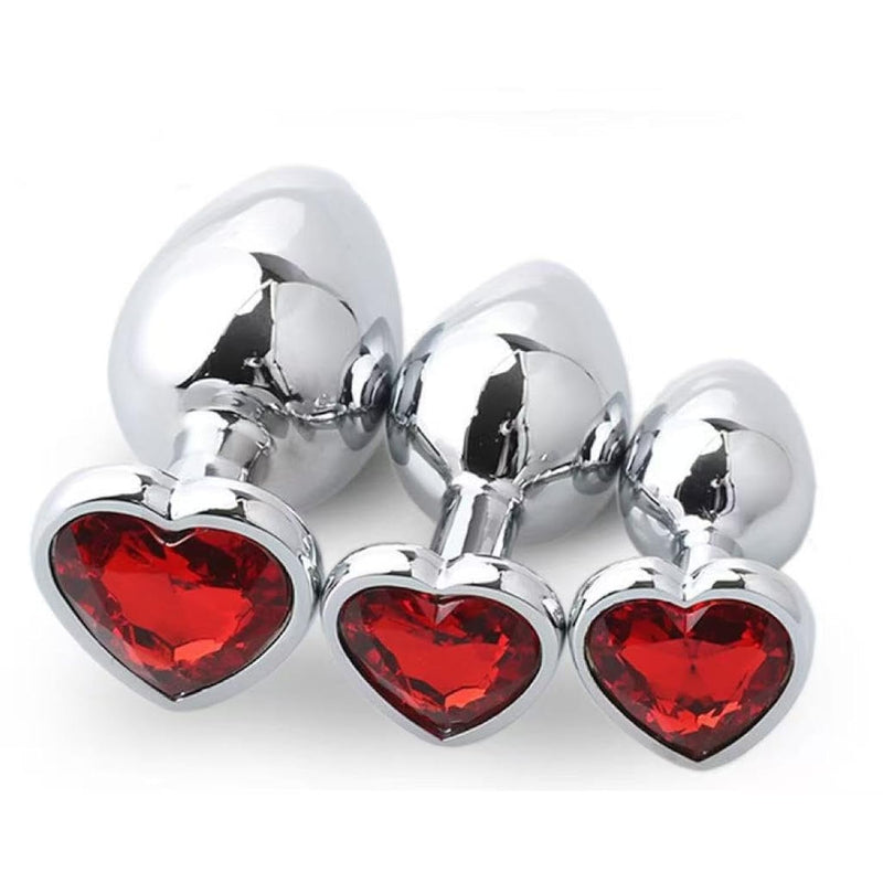 Metal Anal Plug Set,3 Piece Heart Shaped Anal Trainer Anal Plug,S&M Adult Erotic Anal Trainer,For Beginners,Unisex,Couples,Large/Medium/Small (Red)