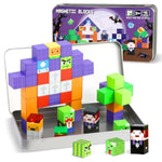 45Pcs Mini Magnetic Building Blocks Travel Set, Stem Sensory Educational Cubes Tiles With Iron Box, Christmas Learning Gifts For Toddlers, Boys & Girls Ages 3-8 (Zombies)