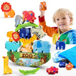 Wooden Animal Blocks Stacking Toy Kids Christmas Birthday Gifts For Boy Girl Age 3-7 Animals Montessori Toddler Toys 3 4 5 6 7 8 Year Old Boys Girls Educational Toys Fine Motor Balance Game