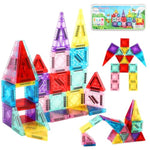 Magnetic Tiles 42 Piece Travel Magnetic Tiles Portable Stem Building Toys For Kids Educational Magnetic Building Blocks For Airplane Car Play Toddler Toy For Ages 3-8 Storage Bag Included