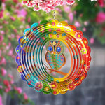 12 Inch Mandala Owl Wind Spinner, 3D Stainless Steel Kinetic Indoor & Outdoor Decor