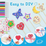 77 Pcs DIY Fairy Wand Craft Kit for Kids, Wooden Princess Wands with Gems, Ribbons & Pen