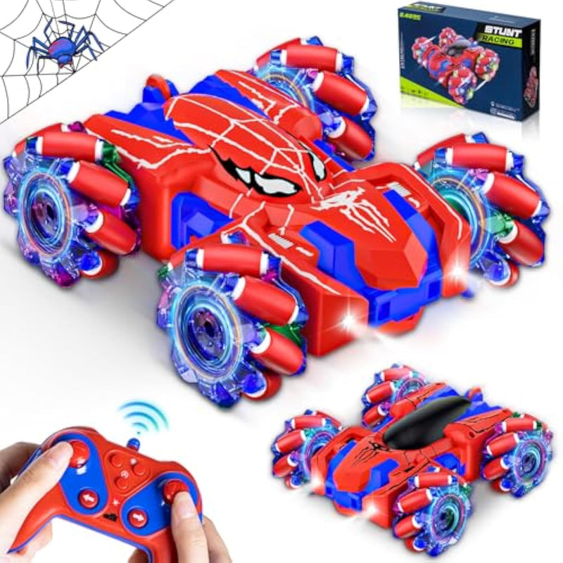 Spider Remote Control Car For Boys, Rechargeable Rc Cars Toys With Cool Lights, 2.4Ghz Double Sided Drift Rc Stunt Cars, 360°Rotating 4Wd Off-Road Race Car For 4-6 6-12 Boy Kids Gifts