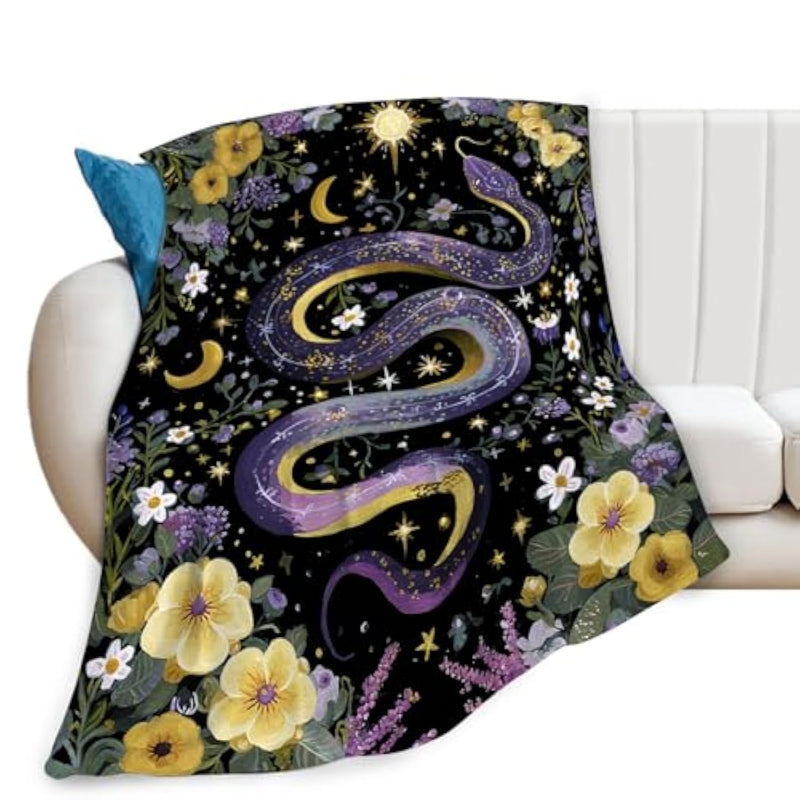 Purple Snake Blanket Fantasy Floral Reptiles Throw Blankets Gifts For Girls Boys Kids Snake Lover Soft Cozy Fleece Plush For Couch Sofa Bed 50"X40"