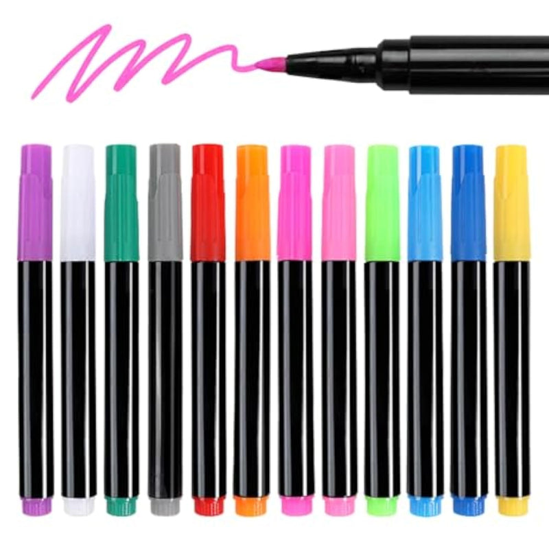 12 Color Liquid Markers for LED Drawing Boards, Glass & Neon Erasable Surfaces