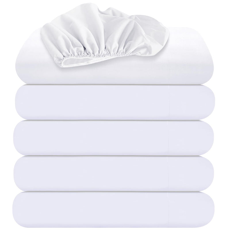 Twin Fitted Sheets White – Pack Of 6 Bottom Sheets – Soft Brushed Microfiber E