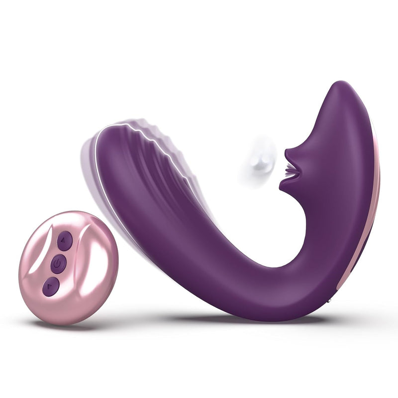 Clitoral Licking G Spot Vibrator, Tongue Adult Toys With Remote Control For Women Couple Play, Vibrating Sex Toy For Double Stimulation With 7 Licking & 10 Vibration Patterns, Purple