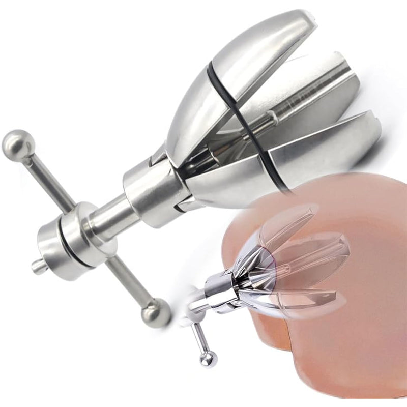 Opening Lotus Shape Anal Plug, Heavy Duty Stainless Steel Anal Trainer Butt Adjustable Expander With Lock&Key Metal Anal Plug Massager