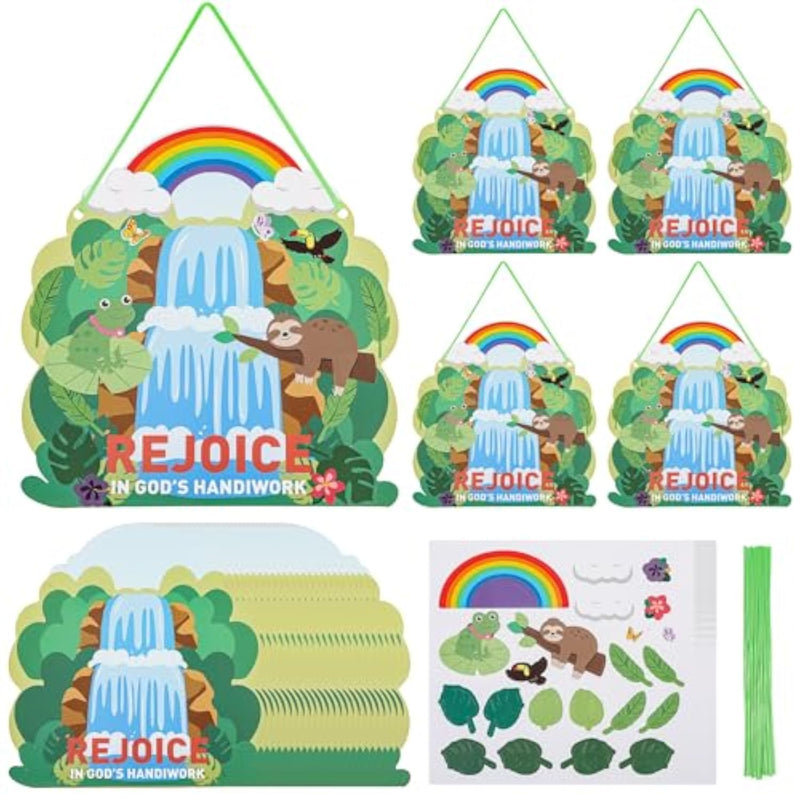 24 Sets Rainforest Christian Craft Kit with Jungle Stickers & Hanging Sign Cards