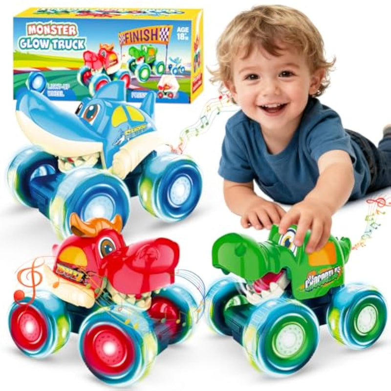 Monster Truck Toys, Light Up Monster Trucks For Boys Age 4-7, Toy Cars For Toddlers 1-3 With Shark Bull Crocodile Truck, Musical Press And Go Cars Kids Toys Gifts For Birthday Christmas