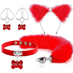 Fox Anal Plug Tail Set Animal Costume Set Butt Plug Tail Anales Plug Toys Nipple Clips Cat Ears Necklace For Women Man Beginners Adult Couples Sex Pleasure Red Plush Plug Tail 4Pcs