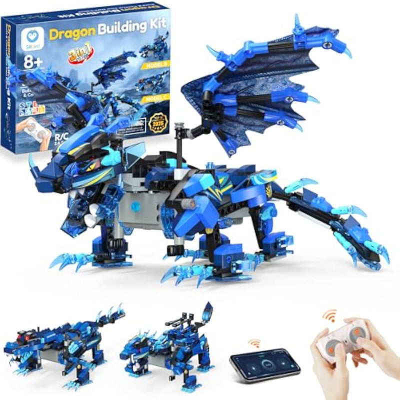 Dragon Building Kit With Remote Control Christmas Stem Gifts For Kids Boys Ages 8-12, Technic Buildable 3In1 Models Coding Toys For Birthday With 590 Pieces
