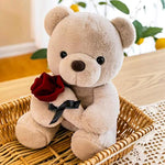 Plush Teddy Bear With Rose Stuffed Animals Toys Dolls Valentine'S Day Gifts For Girls Girlfriend Lover 9 Inches (Brown)