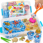 Ocean&Sand Sensory Bin With Lid, 42 Pcs Sensory Sand Kit With Sea Animals For Kids, Birthday Christmas Gifts For Boys Girls, Preschool Learning Activities Tools Box, Outdoor Sandbox Toys For Toddlers