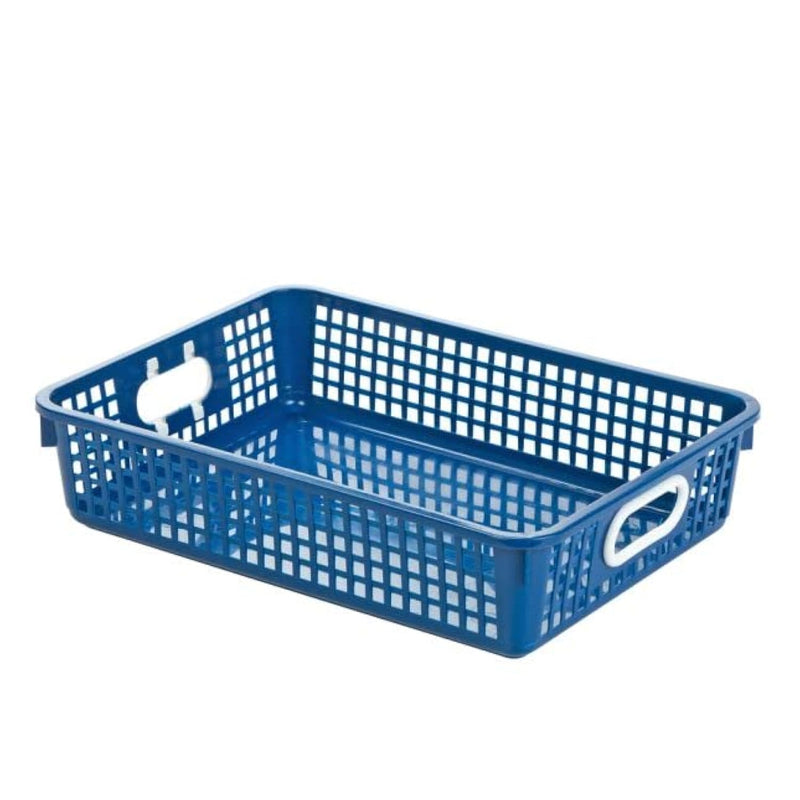 Paper Basket, 14" X 10" X 3-1/4" - Single, Navy | Plastic Mesh Paper Basket For