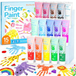 15 Color Washable Finger Paint Set for Toddlers, Non-Toxic 1.2 oz Bottles