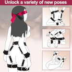Bdsm Sexual Bondage 6-Piece Set Couple Sex Toys, With Adjustable Thigh Cuffs Ankle Cuffs Handcuffs Belt Cross Strap Blindfold Suitable For Women, Men, Couples And Couples Fun Sex Games