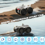 Shark Amphibious Remote Control Car - Gift For Kids Boys Girls, 4Wd Waterproof Rc Car, 360° Stunt, Dual Remote Control, 50M Long Range, 2 Rechargeable Batteries (Silver)