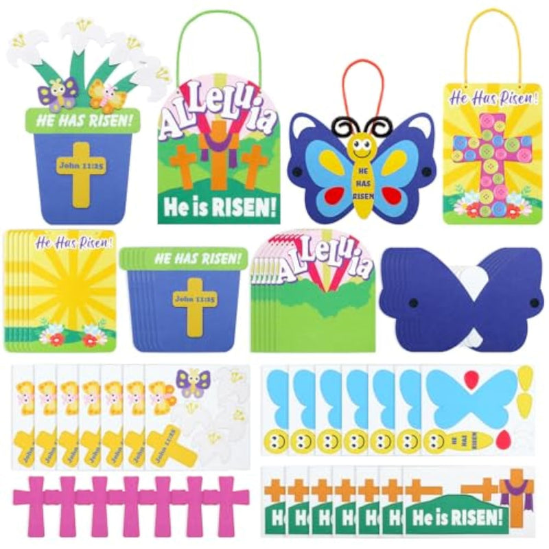 24 Pcs He Has Risen Easter Felt Craft Kits for Kids, Christian Sunday School Activity