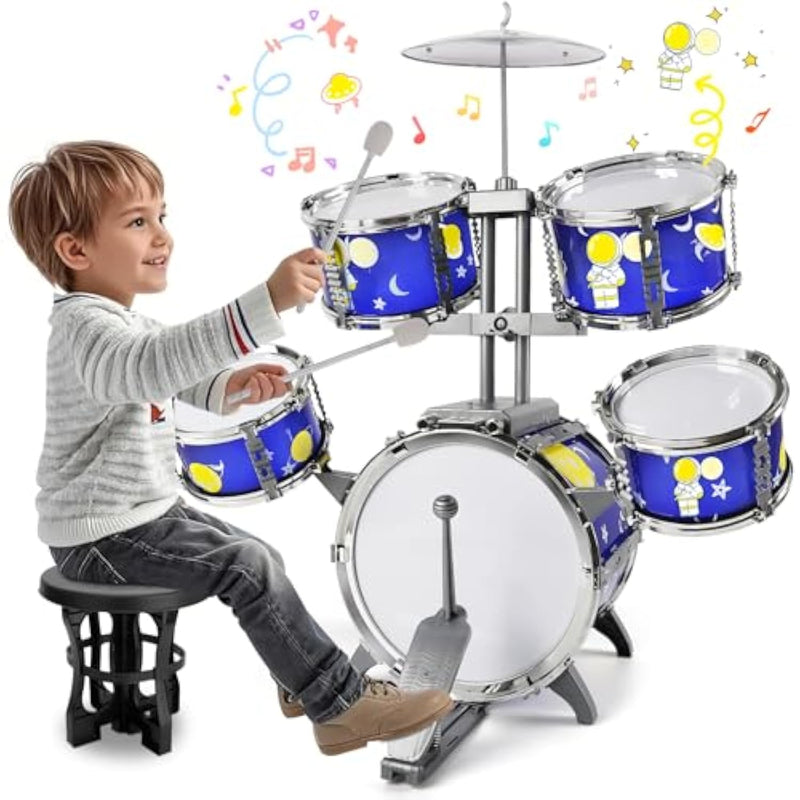 Toddler Drum Set Toys For Boys Ages 3-5 Kids Jazz Drum Kit With Bass Drum, 5 Drums Music Toy For 3 4 5 6 Year Old Boys Girls Gifts