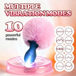 Silicone Bunny Tail Plug with Remote Control Vibrating Furry Pink Anal Tail