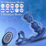 Rotating Vibrating Anal Prostate Vibrator - 4 In 1 Remote Control Anal Beads Butt Plug Dildo With Double Penis Rings & 3 Rotation 10 Vibration Modes, Silicone P-Spot Massager Adult Sex Toys For Men