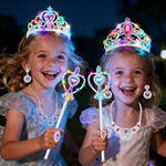 Princess Kids Jewelry For Girls Light Up Princess Crowns Wands, 40 Pcs Dress Up Accessories With Necklaces Rings Clip On Earrings For Girls Costumes Jewelry Toys Gift