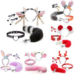 4 Pcs Set Fun Cow Sheep Antelope Rabbit Sexy Maid Tie Ear Hairpin Sm Metal Tail Anal Plug. Cosplay Neck Chest Bondage Accessories Sex Toy For Women Female Men Male Unisex (Cow Black)