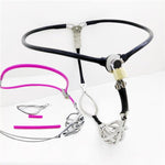 Male Invisible Chastity Belt Cage Stainless Steel Sexy Underwear Adjustable Device Hollow Bondage Sex Toy With Hole Bdsm (Black, 60-90Cm)