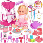 Baby Care Doll Toys Set, 36Pcs Dolls Playset, Hair Salon Pretend Play Toddler Doll Toys Incl 14'' Baby Dolls Toy, Backpack, Hair Dryer, Curler, Xmas Gifts For Age 3 4 5 6+ Years Old Girls Kids