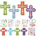 24 Sets Easter Cross Craft Kits, Christian Tissue Paper DIY Ornaments for Kids