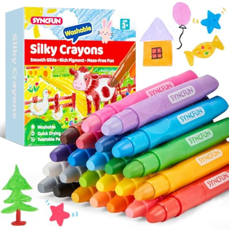 24 Pack Twistable Silky Crayons for Kids, Washable & Non-Toxic Art Supplies
