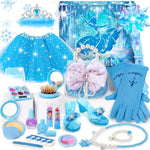 Toys For Girls Gifts Kids Makeup Kit Winter Princess Dress Up Real Makeup/Nail Polish/Snow Wand/Purse/Ice Light Up Skirt, Christmas Birthday Gift Pretend Play For Toddlers 3 4 5 6 7 8 Years Old