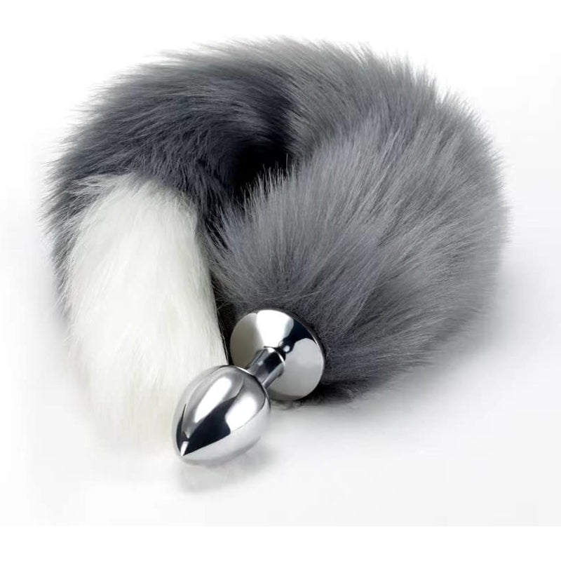 Gray Tail Anal Plug Sexual Set, Sex Toy Of Butt Plug With Tail For Cosplay (Wolf Tail, Small)
