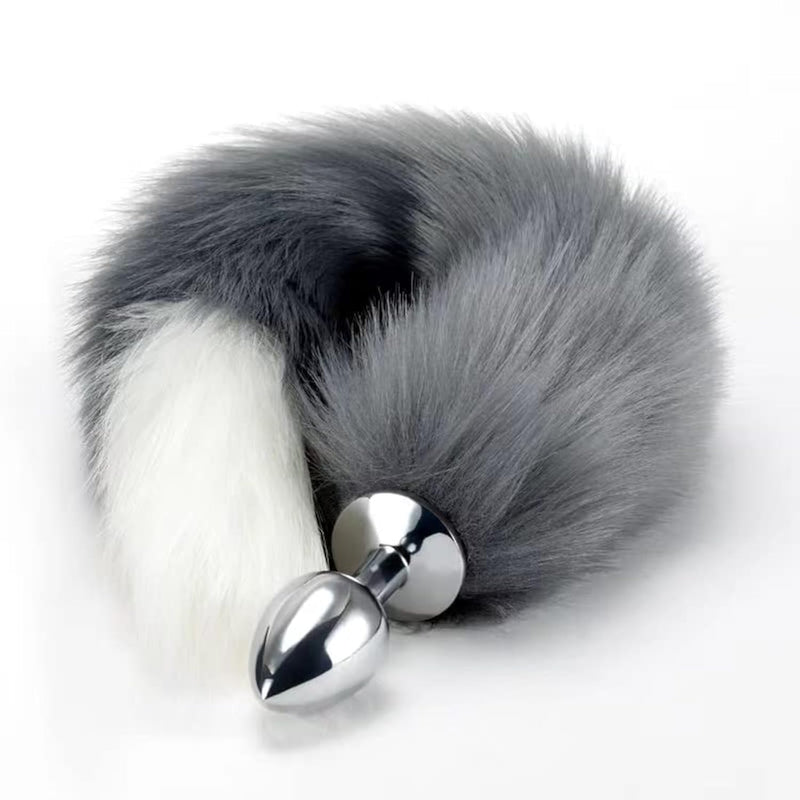 Sexy Fox Tail Cosplay Anal Plug Anal Butt Plug Adult Sex Toys For Women Men Couple Stainless Steel Anal Plug (18" Gray)