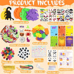 380 Pcs Halloween Craft Kit, 24 Sets with Foam Cards, Glitter Stickers & Accessories
