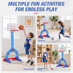 Toddler Basketball Hoop, 3-In-1 Sports Activity Center With Soccer Goal, Golf Game, 5 Height Adjustable Kids Basketball Hoop, Indoor Outdoor Playset Toys Gifts For Boys Girls 3-5, Blue