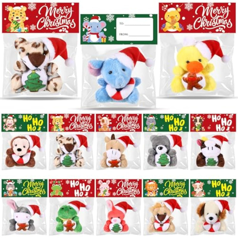 36 Pcs/ 12 Set Christmas Mini Stuffed Animal Gifts Bulk With Xmas Cards And Gift Bags Tiny Christmas Plush Keychains Exchange Gift For Xmas Tree Decor Stocking Fillers Holiday Party Favors