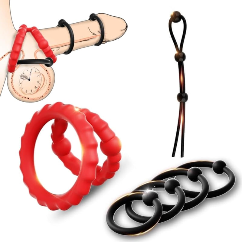 Adjustable Cock Ring Sex Toys For Men, 6 Pcs Penis Ring Cockring Cock Sleeve Cock Cage Pennis Extender Male Sex Toy, Adult Toys Penis Stretcher Cock And Ball Ring Mens Sexual Enhancers